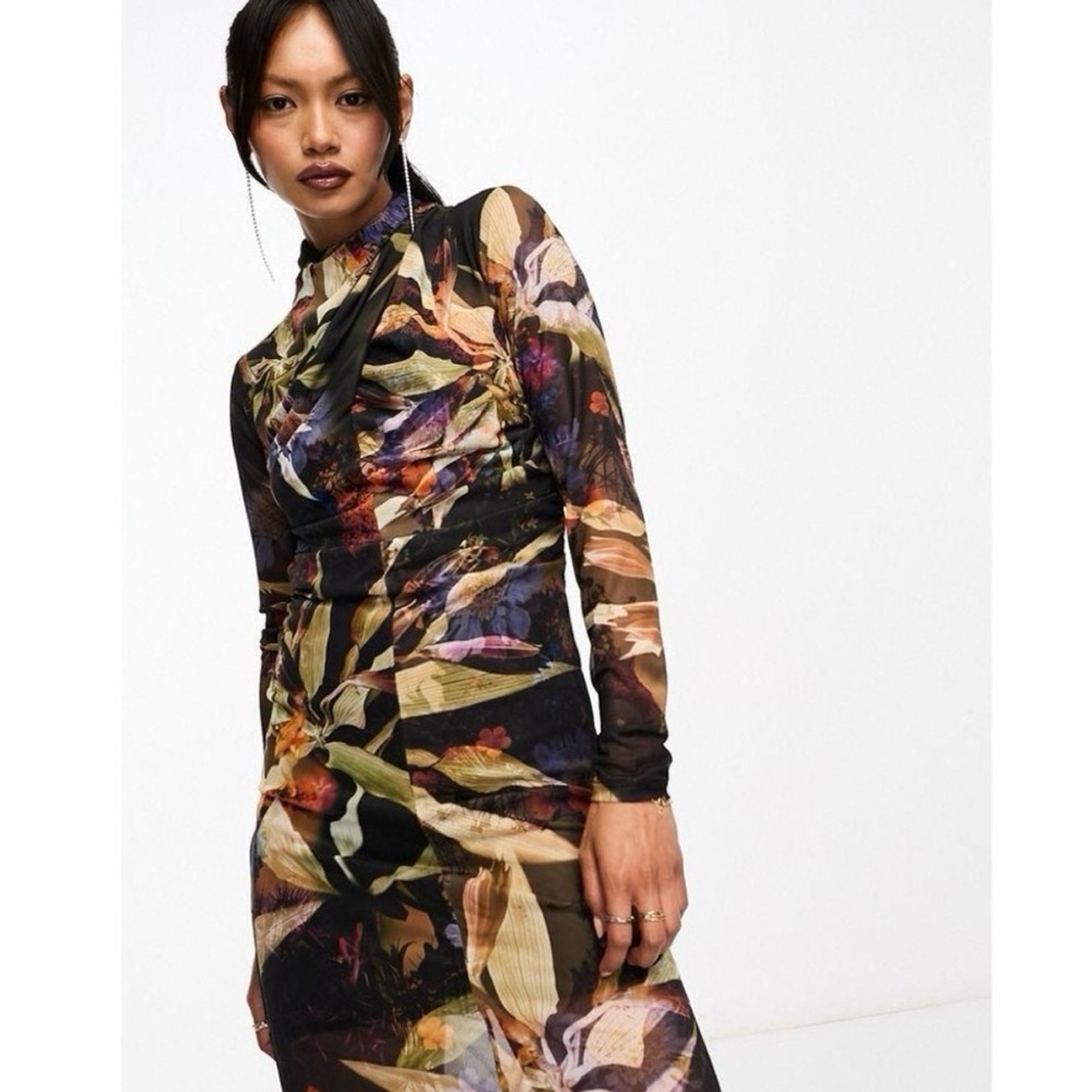ALL SAINTS NWT Tia Tippi Floral Print Mesh Midi Dress new w tags  Allsaints - Picture 2 of 8